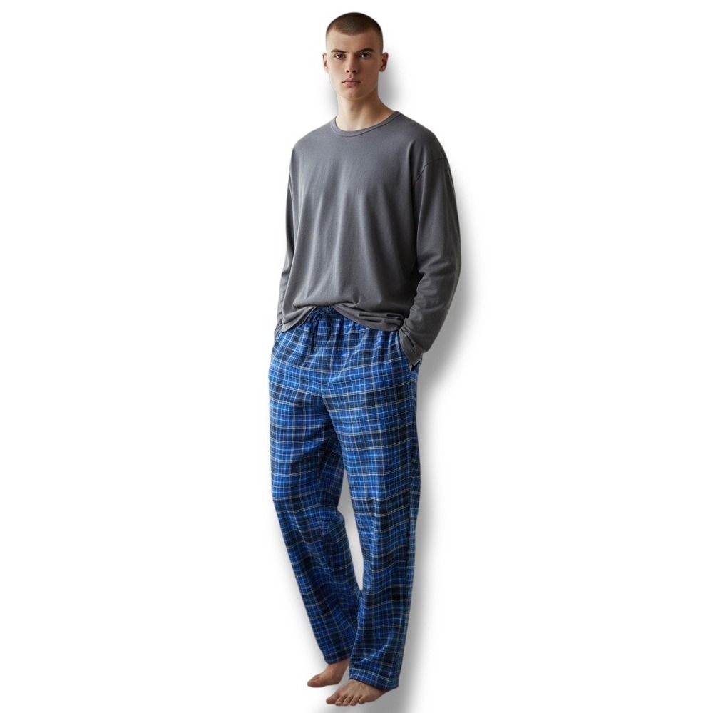 NWT Club Room Flannel Pajama Pants Men Size Small S Blue‎ Plaid Lounge Sleepwear